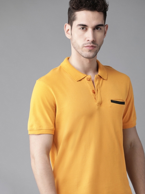 

Roadster Men Mustard Yellow Pure Cotton Solid Polo Collar T-shirt