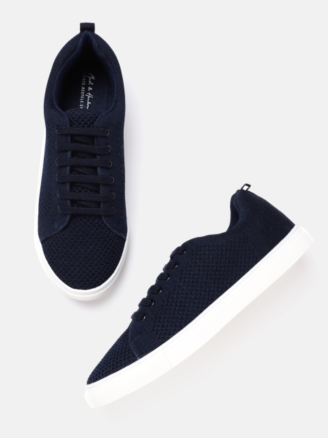 

Mast & Harbour Men Navy Woven Design Sustainable Sneakers, Navy blue