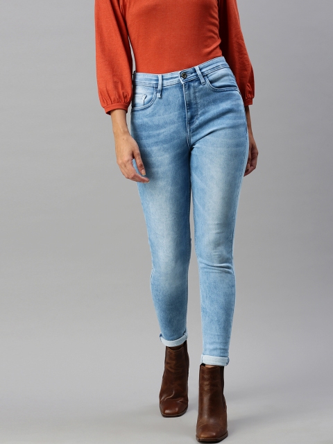 

The Roadster Lifestyle Co Women Blue Comfort Denim Super Skinny Fit High-Rise Heavy Fade Stretchable Jeans