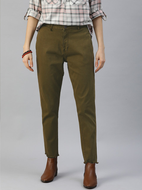 

The Roadster Lifestyle Co Women Olive Green Boyfriend Fit High-Rise Stretchable Jeans