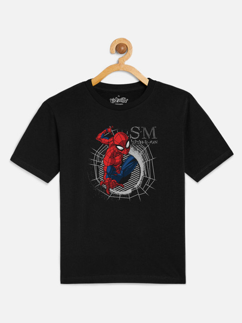 

Kids Ville Boys Black Spiderman Printed Round Neck T-shirt