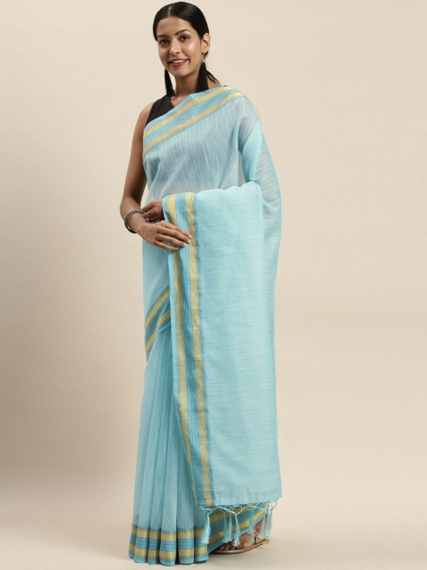 

Nanda Silk Mills Blue Solid Silk Cotton Saree