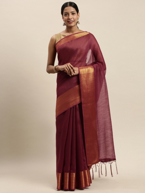 

Nanda Silk Mills Maroon Solid Silk Cotton Saree