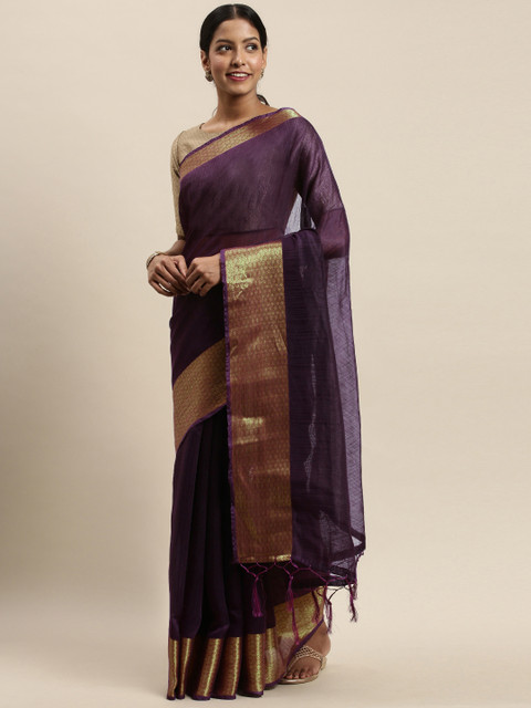 

Nanda Silk Mills Purple Solid Silk Cotton Saree