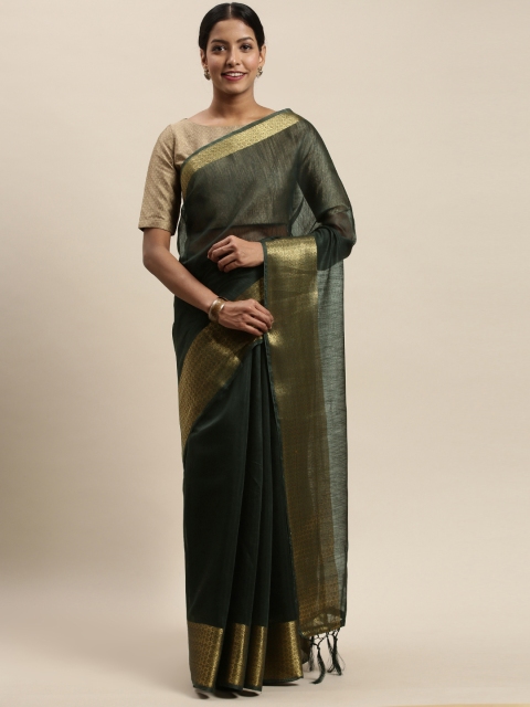 

Nanda Silk Mills Green Solid Silk Cotton Saree