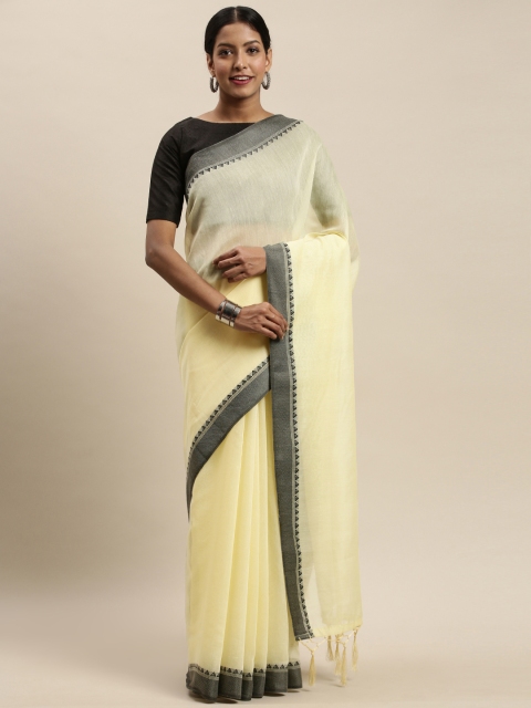 

Nanda Silk Mills Cream-Coloured Solid Saree