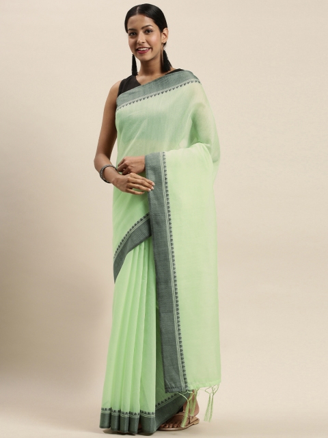 

Nanda Silk Mills Sea Green Solid Silk Cotton Saree