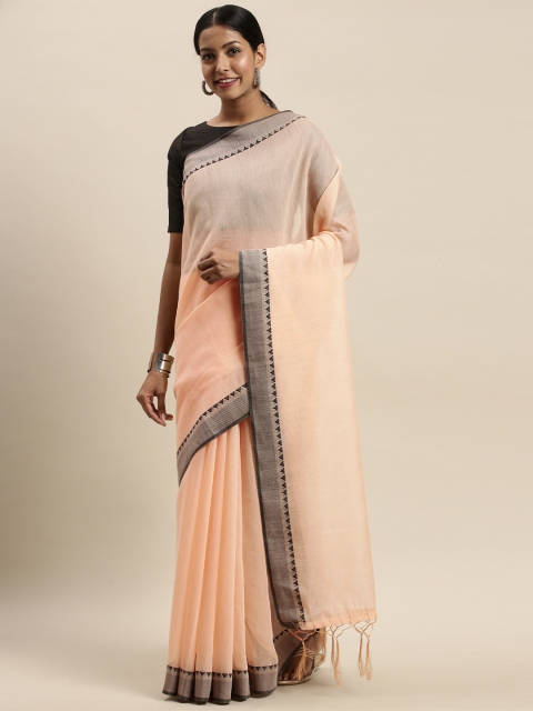 

Nanda Silk Mills Peach-Coloured Solid Saree