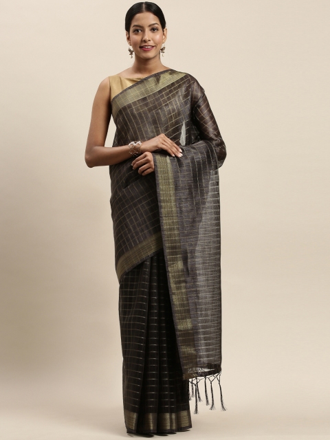

Nanda Silk Mills Black Checked Poly Silk Saree