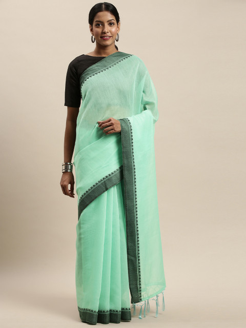 

Nanda Silk Mills Sea Green Solid Saree