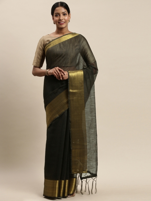 

Nanda Silk Mills Olive Green Solid Silk Cotton Saree