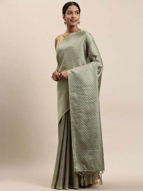 

Nanda Silk Mills Grey Checked Poly Silk Saree