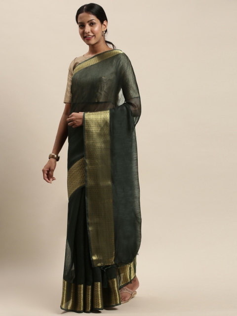 

Nanda Silk Mills Black Solid Silk Cotton Saree