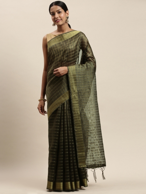 

Nanda Silk Mills Green Checked Poly Silk Saree