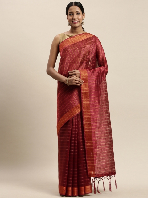 

Nanda Silk Mills Maroon Checked Poly Silk Saree