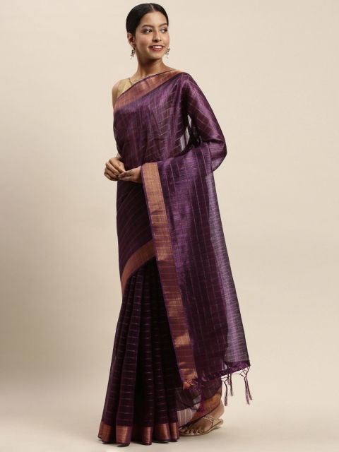 

Nanda Silk Mills Burgundy & Gold-Toned Checked Bhagalpuri Saree