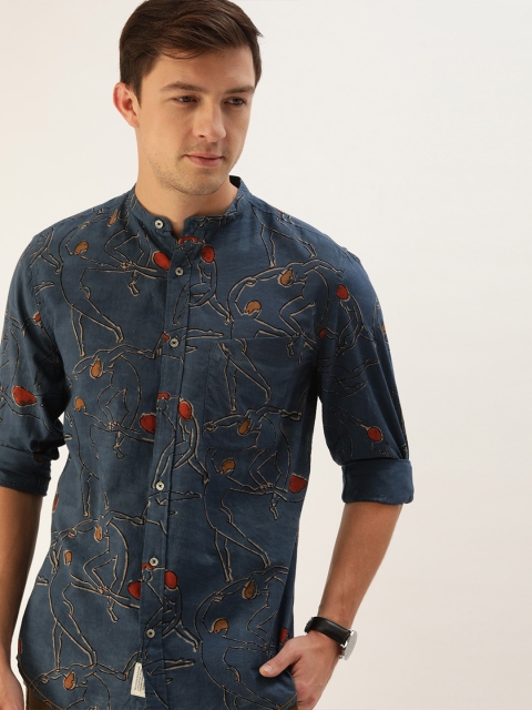 

Mr Bowerbird Men Made In India Natural Dyed Hand Block Print Together shirt, Blue