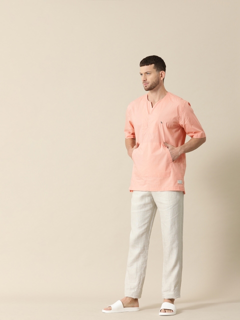 

Mr Bowerbird Men Coral Pink Regular Fit Solid Casual Shirt