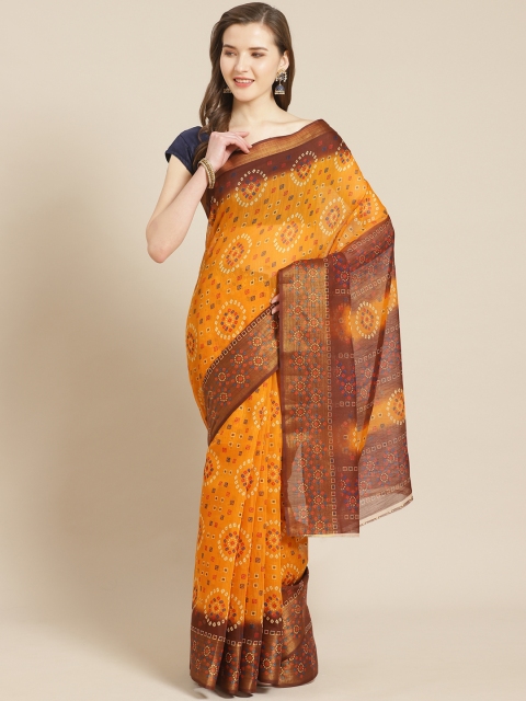 

Kalista Mustard Yellow & Off-White Bandhani Print Saree