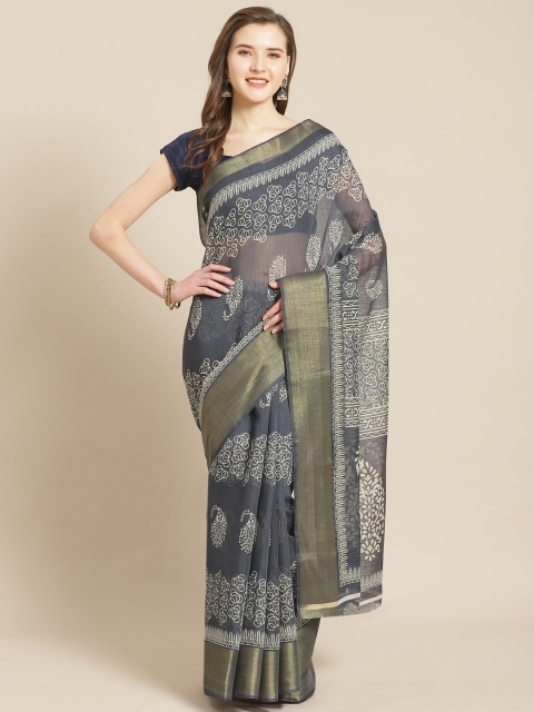 

Kalista Charcoal Grey & Off-White Printed Saree