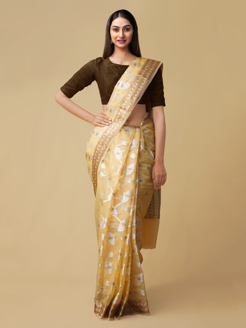 

Unnati Silks Yellow Silk Cotton Woven Design Kota Banarasi Saree