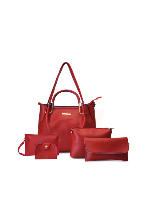 

Lapis O Lupo Set of 3 Red Solid Handbags with ID Card Holder & Purse