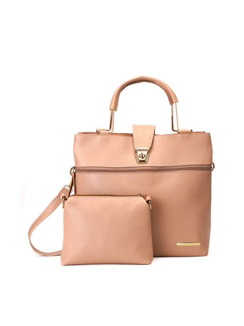 

Lapis O Lupo Peach-Coloured Solid Handheld Bag with Pouch