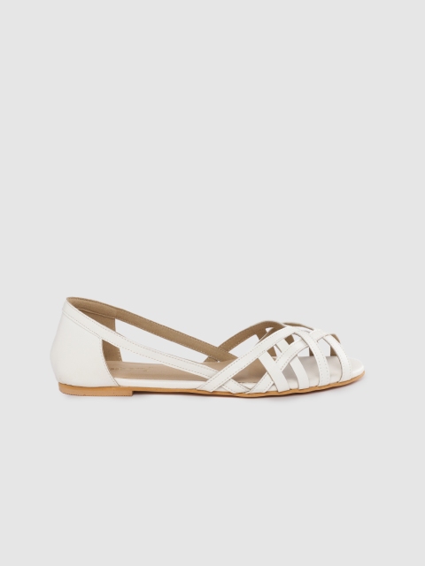 

DressBerry Women White Criss-Cross Strap Peep-Toe Flats