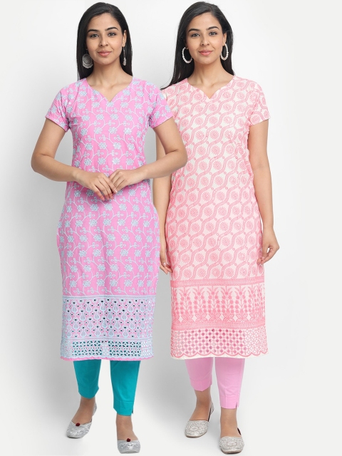 

7Threads Women Pack of 2 Straight Kurtas, Pink