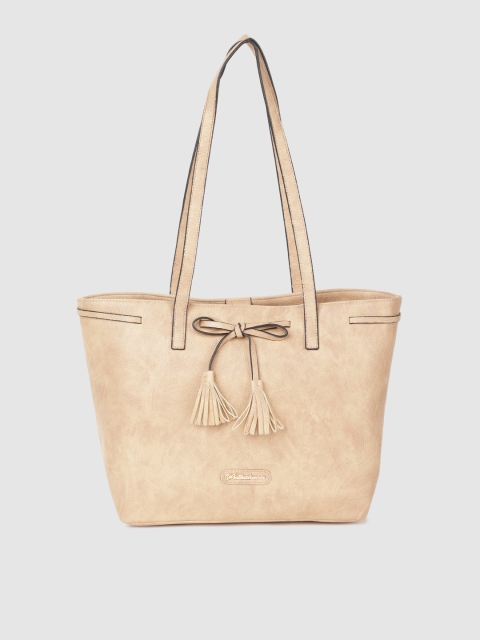 

BELLADAMA Beige Solid Shoulder Bag with Tassells