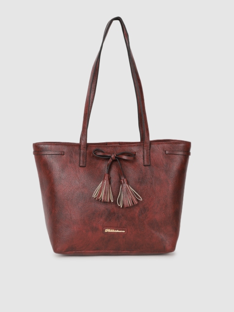 

BELLADAMA Maroon Structured Jesnia Shoulder Bag with Tassells