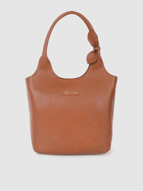 

BELLADAMA Brown Textured Oversized Structured Hobo Bag with Bow Detail