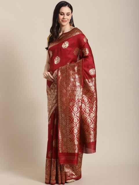 

Mitera Maroon & Golden Woven Design Kanjeevaram Saree