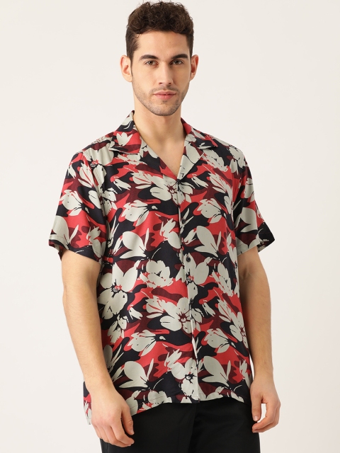 

Hancock Men Black & Red Regular Fit Floral Printed Casual Shirt