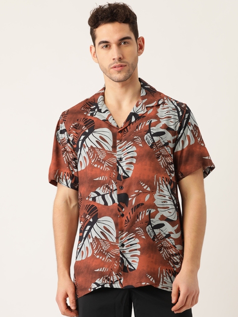 

Hancock Men Brown & Black Regular Fit Tropical Printed Casual Shirt