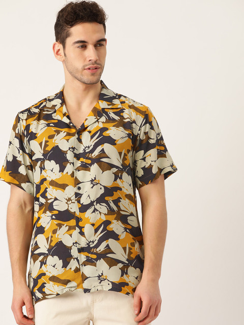

Hancock Men Navy Blue & Off-White Regular Relaxed Fit Floral Print Casual Shirt