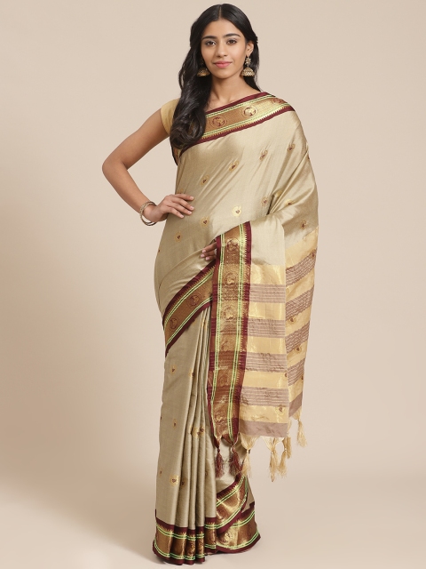 

Mitera Beige & Maroon Woven Design Banarasi Saree