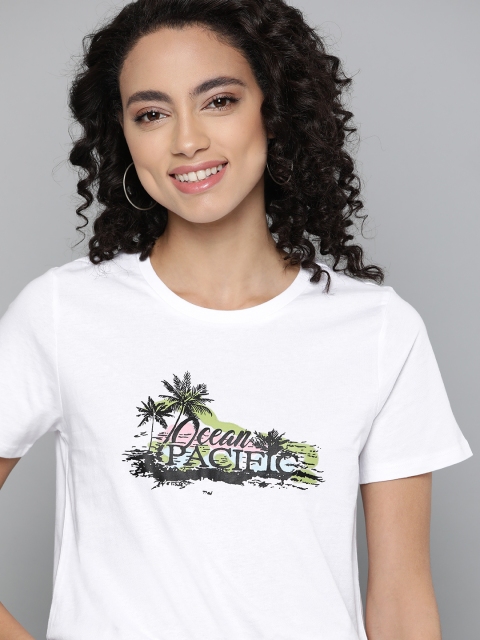 

Mast & Harbour Women White Printed Pure Cotton Round Neck T-shirt