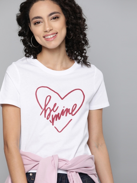 

Mast & Harbour Women White Printed Pure Cotton Round Neck T-shirt