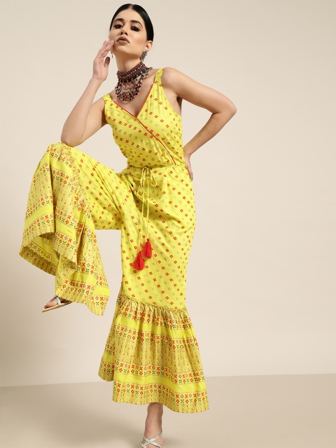 

Sangria Women Fluorescent Green & Orange Ethnic Motifs Print Cotton Jumpsuit