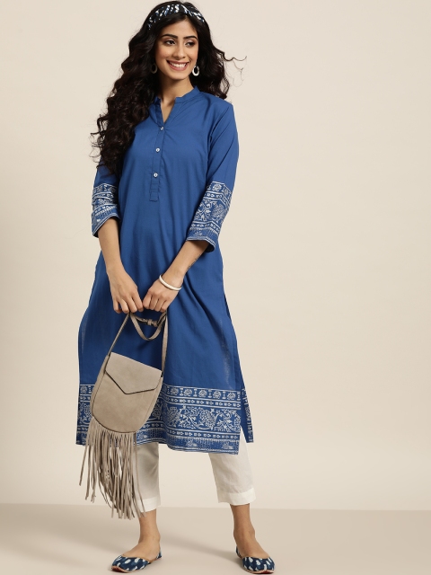 

Sangria Women Blue Solid Cotton Kurta