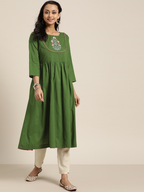 

Sangria Women Green A-Line Kurta With Yoke Design