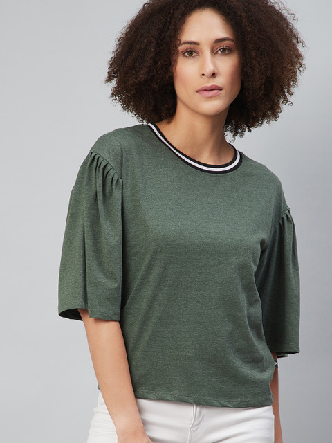 

The Roadster Lifestyle Co Olive Green Flared Sleeves Regular Top