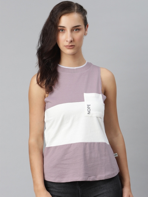 

Roadster Women Lavender & White Colourblocked Round Neck T-shirt
