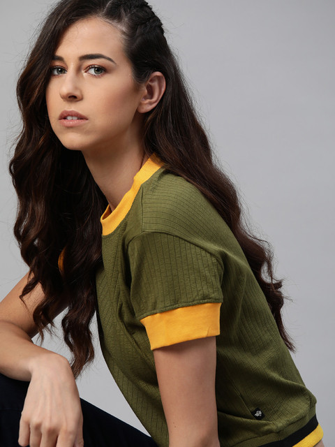 

Roadster Olive Ribbed Extended Sleeves Blouson Top