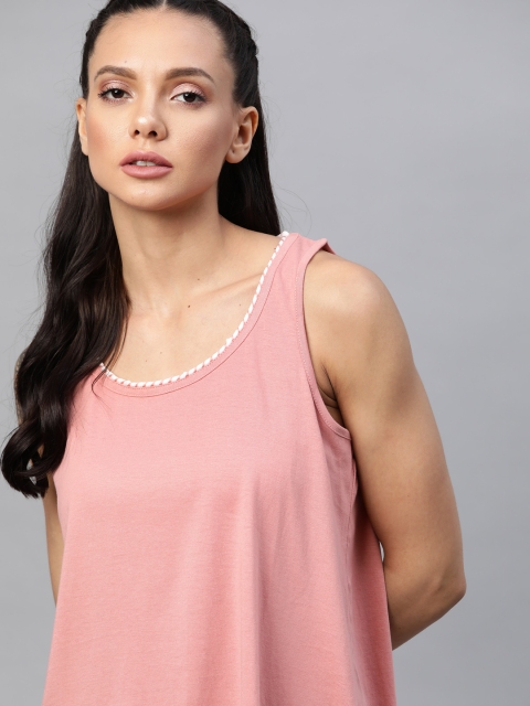 

Roadster Women Dusty Pink Solid Pure Cotton T-shirt