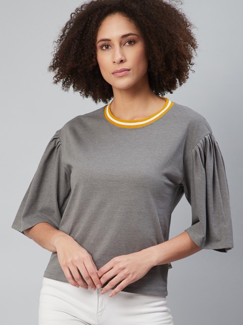 

The Roadster Lifestyle Co Women Grey Flared Sleeves Regular Top