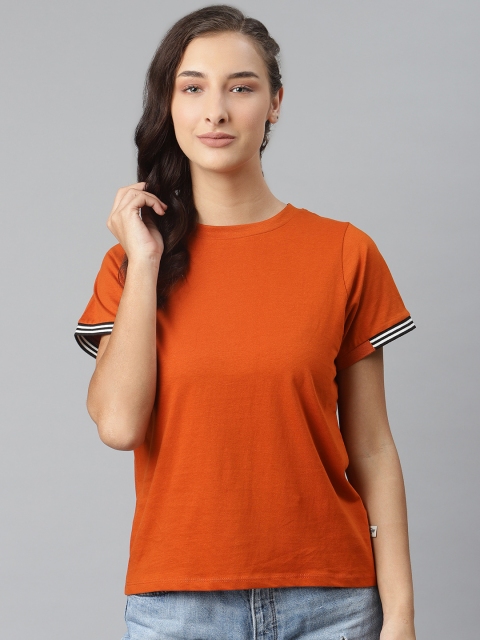 

Roadster Women Orange Solid Round Neck T-shirt