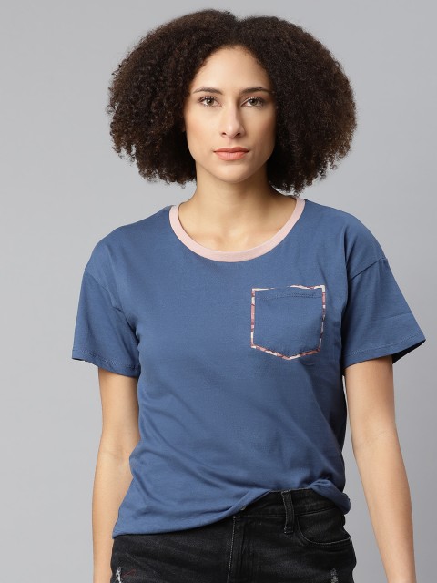 

Roadster Women Blue Solid Drop-Shoulder Sleeves Must Have Relaxed T-shirt