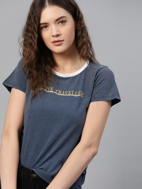 

The Roadster Lifestyle Co Women Navy Blue Solid T-shirt